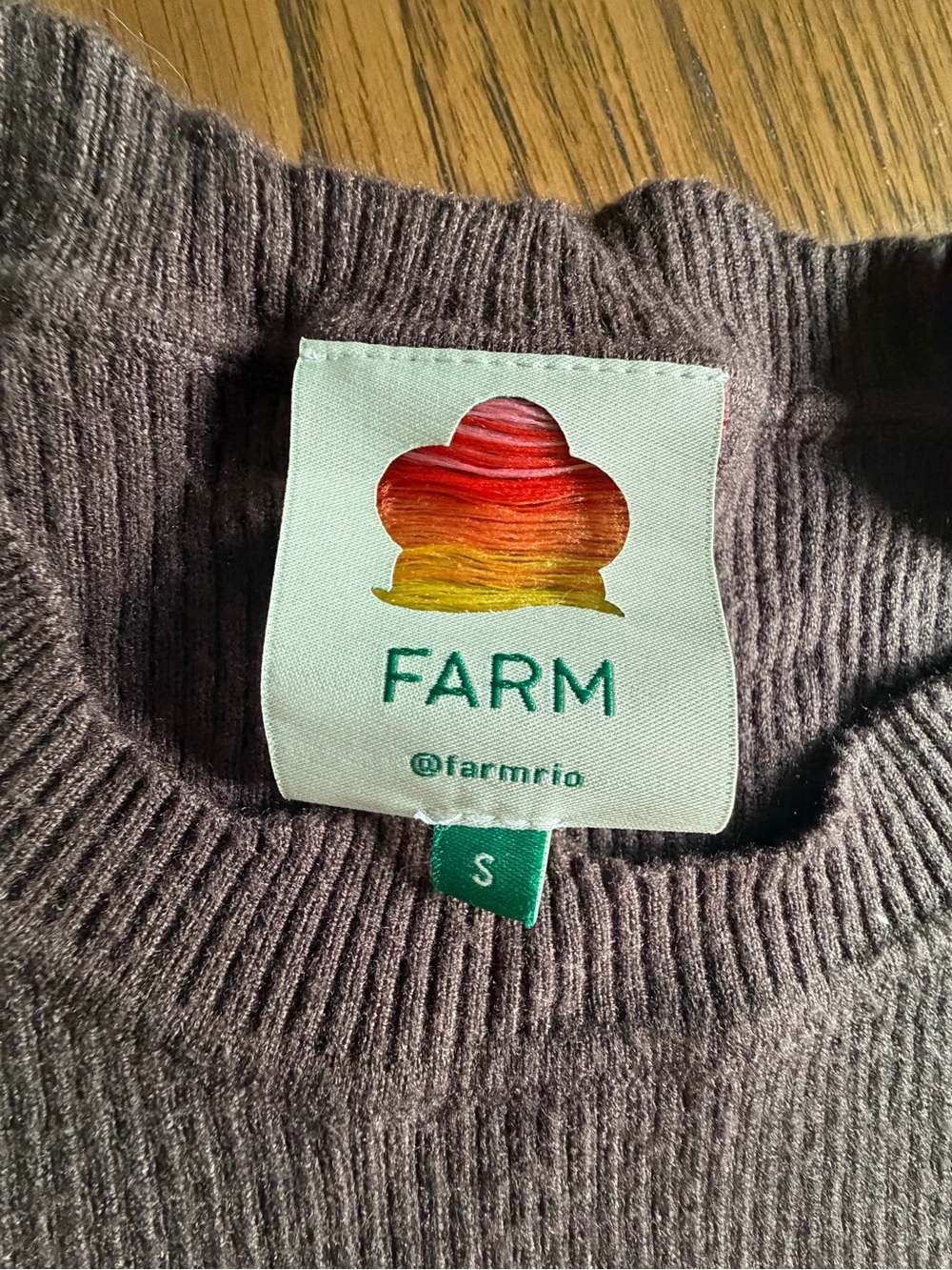 FARM Rio Chocolate Brown Puff-Sleeve Ribbed Top - Picture 4 of 4